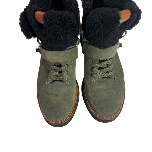 COACH G1354 Urban Hiker Suede Ankle Shearling Cold Weather Boots Green Size 7b - Picture 2 of 5